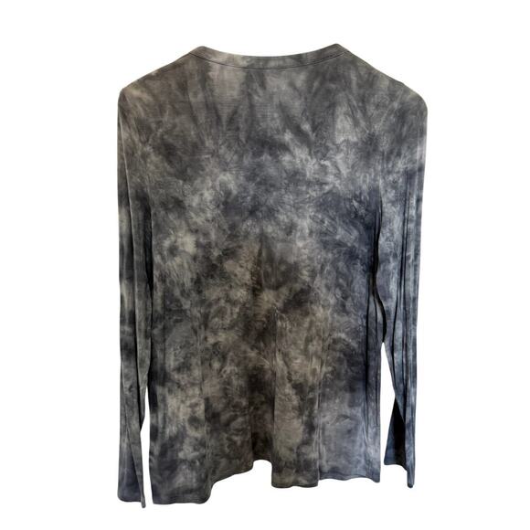 Blue Gray Lace Up Tie Dye Soft Long Sleeve Women's Size Medium Top - Picture 2 of 5